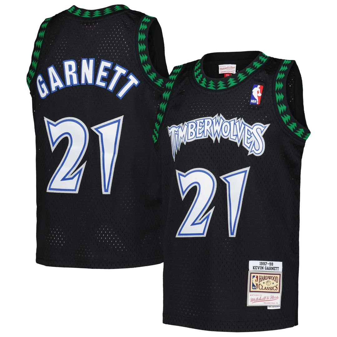 Kevin Garnett Minnesota Timberwolves Mitchell & Ness Youth 1997/ 98 Hardwood Classics Swingman Jersey - Black | NBA Fan Gear