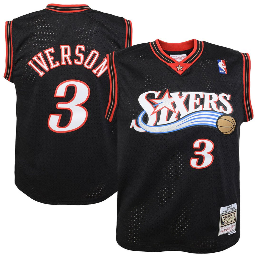 Allen Iverson Philadelphia 76ers Mitchell & Ness Youth 2000-01 Swingman Road Jersey - Black | NBA Fan Gear