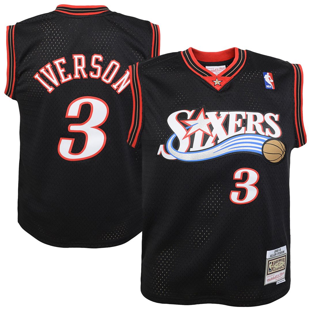 Allen Iverson Philadelphia 76ers Mitchell & Ness Youth 2000-01 Swingman Road Jersey - Black | NBA Fan Gear