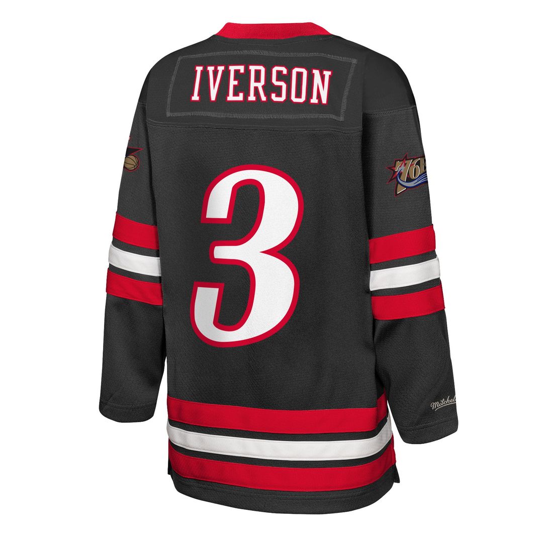 Allen Iverson Philadelphia 76ers Mitchell & Ness Youth Maxxed Out 2.0 Fashion Hockey Jersey - Black | NBA Fan Gear