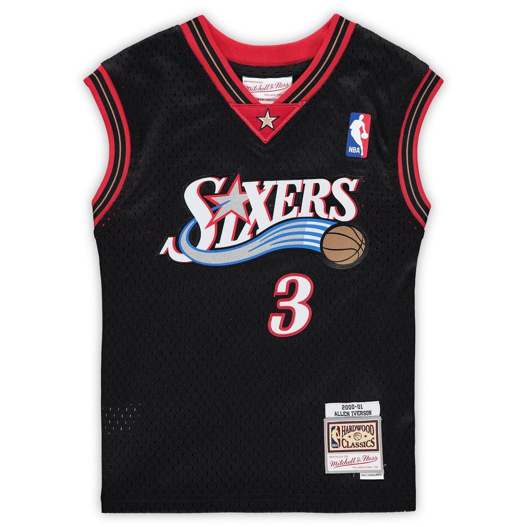 Allen Iverson Philadelphia 76ers Mitchell & Ness Preschool 2000-2001 Hardwood Classics Throwback Team Jersey - Black | NBA Fan Gear