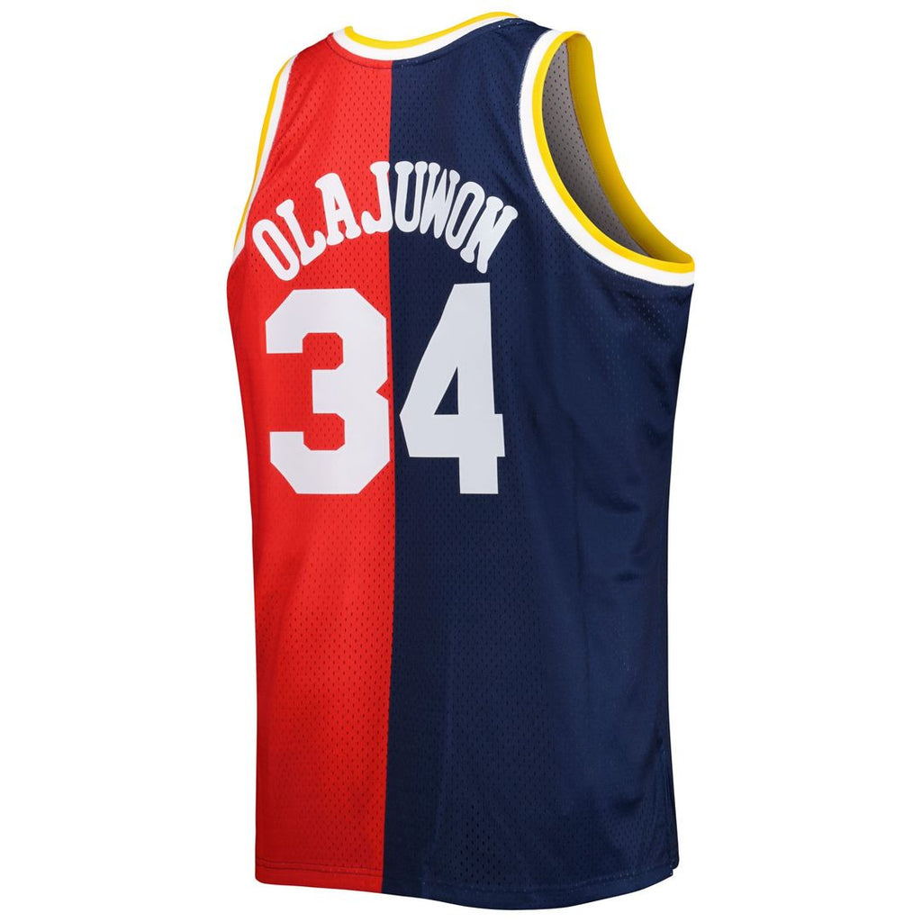 Hakeem Olajuwon Houston Rockets Mitchell & Ness Big & Tall Hardwood Classics 1993/ 94 Split Swingman Jersey - Navy/ Red | NBA Fan Gear