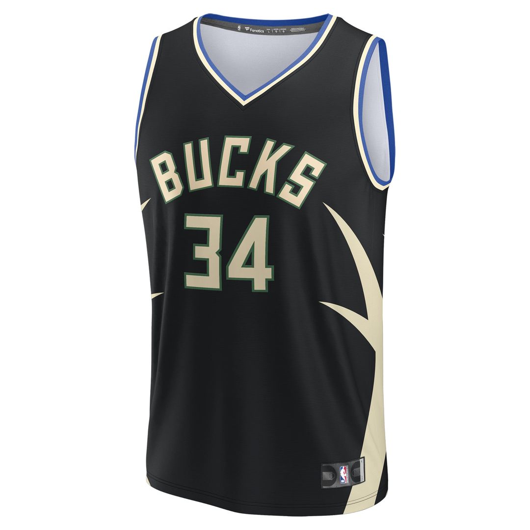 Giannis Antetokounmpo Milwaukee Bucks Fanatics Fast Break Replica Player Jersey - Statement Edition - Black | NBA Fan Gear