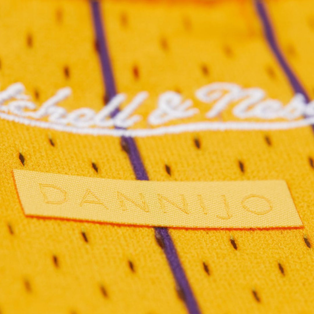 Magic Johnson Los Angeles Lakers Mitchell & Ness x DANNIJO Women's Fashion Cropped Basketball Jersey - Yellow | NBA Fan Gear