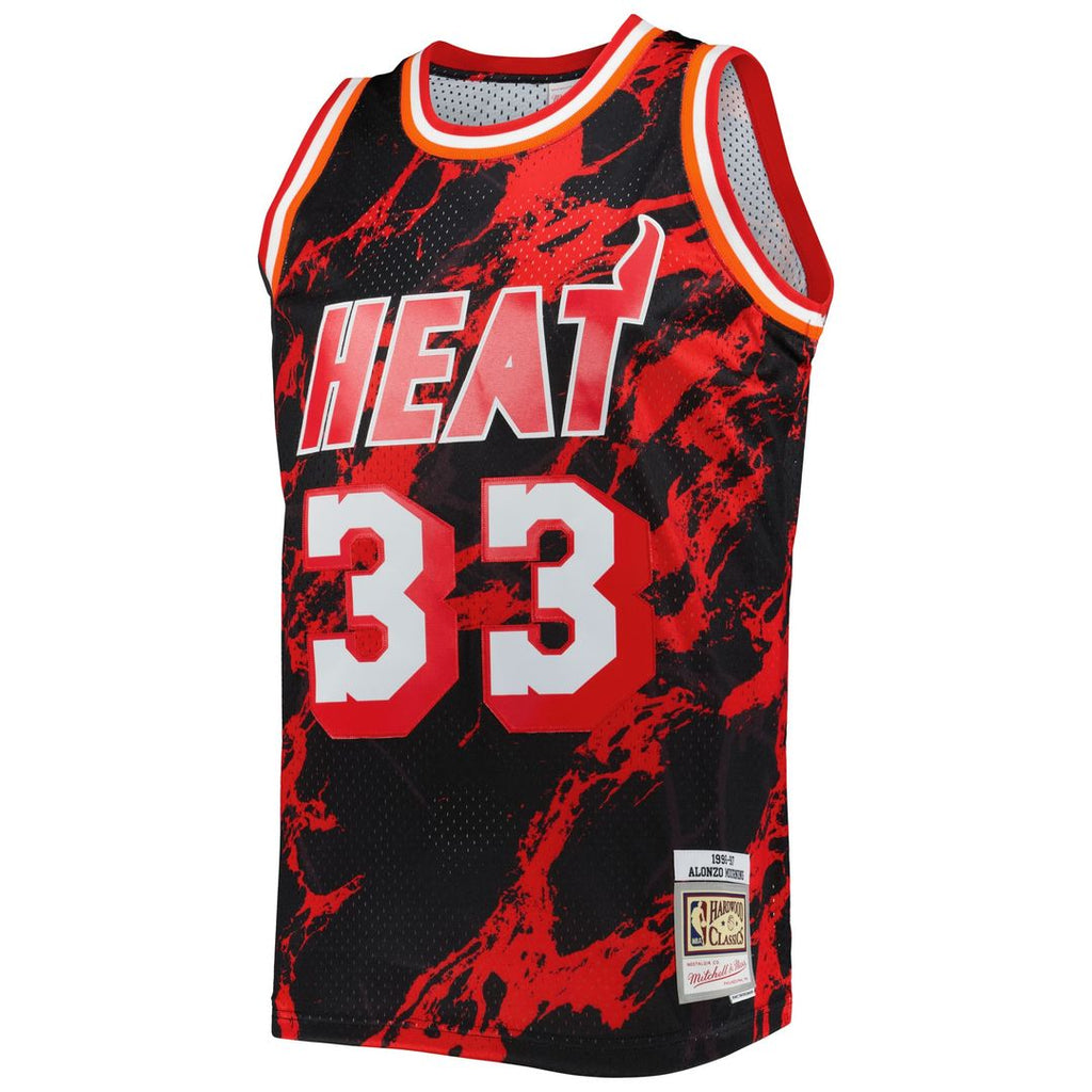 Alonzo Mourning Miami Heat Mitchell & Ness 1996/ 97 Hardwood Classics Marble Swingman Jersey - Black | NBA Fan Gear