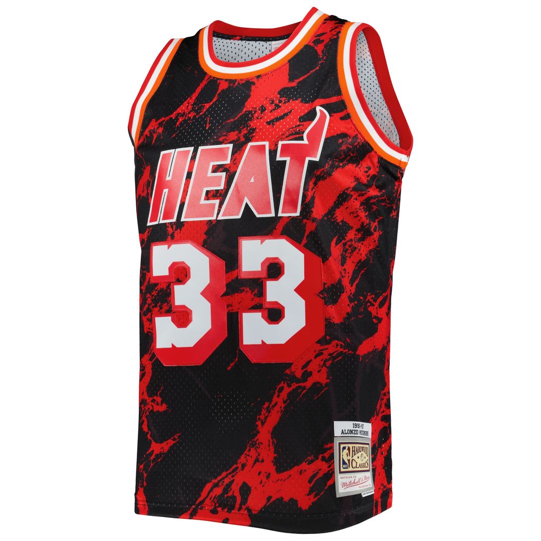 Alonzo Mourning Miami Heat Mitchell & Ness 1996/ 97 Hardwood Classics Marble Swingman Jersey - Black | NBA Fan Gear