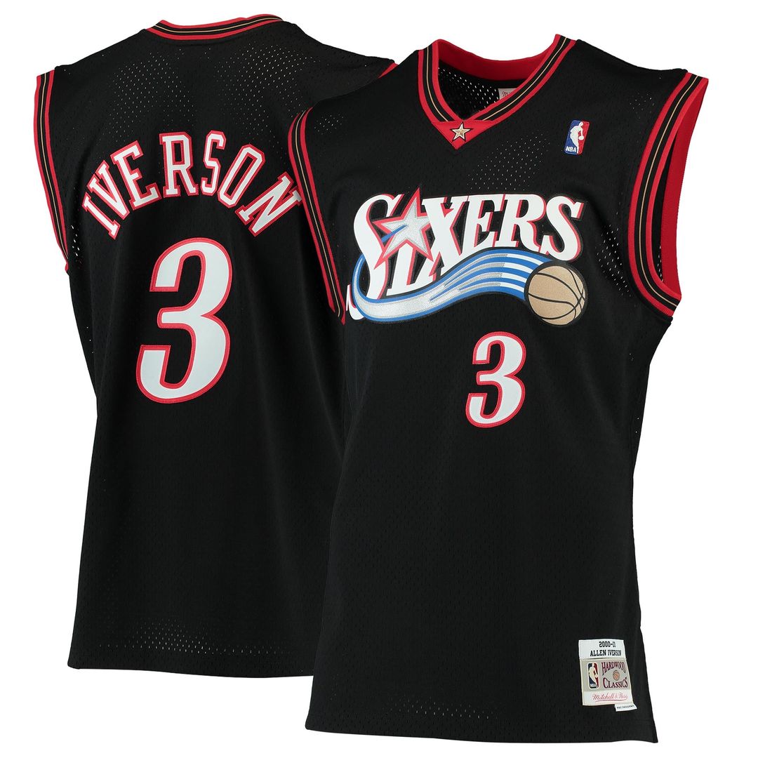 Allen Iverson Philadelphia 76ers Mitchell & Ness 1996/ 97 Hardwood Classics Swingman Jersey - Red | NBA Fan Gear