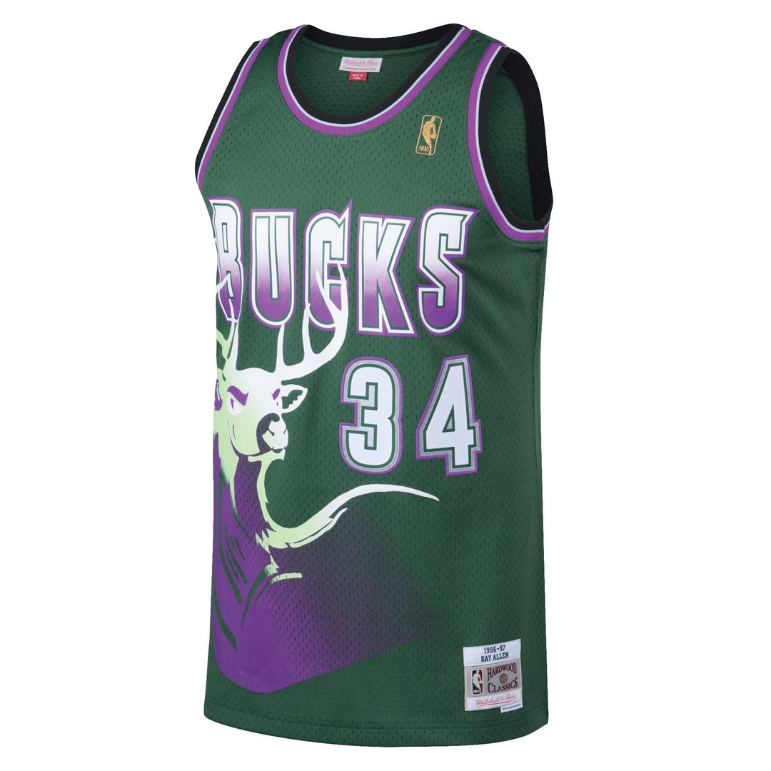 Ray Allen Milwaukee Bucks Mitchell & Ness 1996/ 97 Hardwood Classics Swingman Jersey - Kelly Green | NBA Fan Gear
