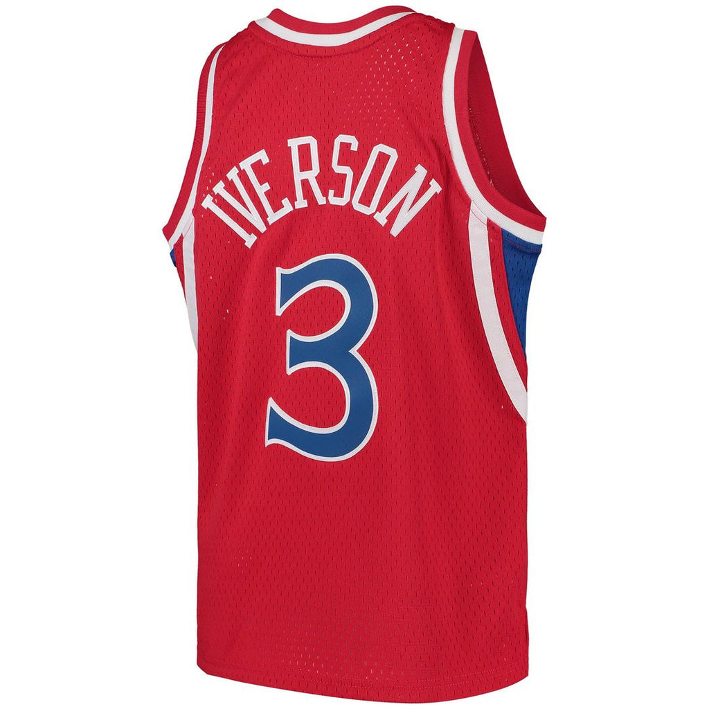Allen Iverson Philadelphia 76ers Mitchell & Ness Youth 1996/ 97 Hardwood Classics Swingman Throwback Jersey - Red | NBA Fan Gear