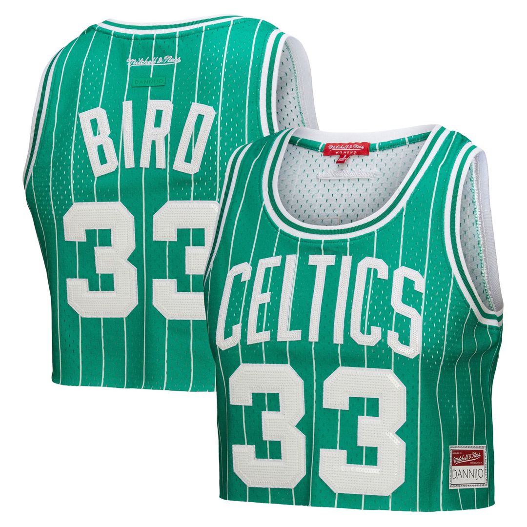 Larry Bird Boston Celtics Mitchell & Ness x DANNIJO Women's Fashion Cropped Basketball Jersey - Kelly Green | NBA Fan Gear