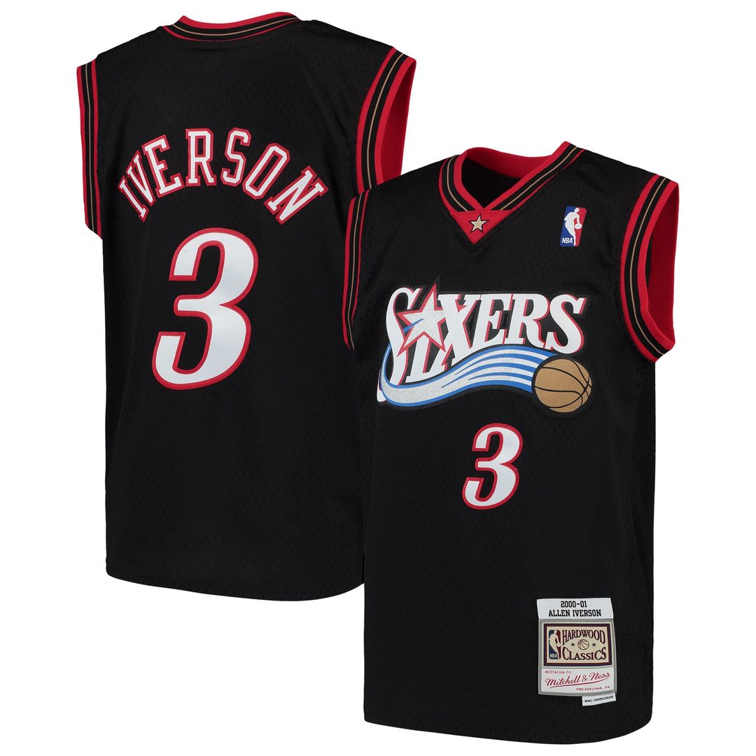 Allen Iverson Philadelphia 76ers Mitchell & Ness Youth Hardwood Classics Swingman Throwback Jersey - Black | NBA Fan Gear