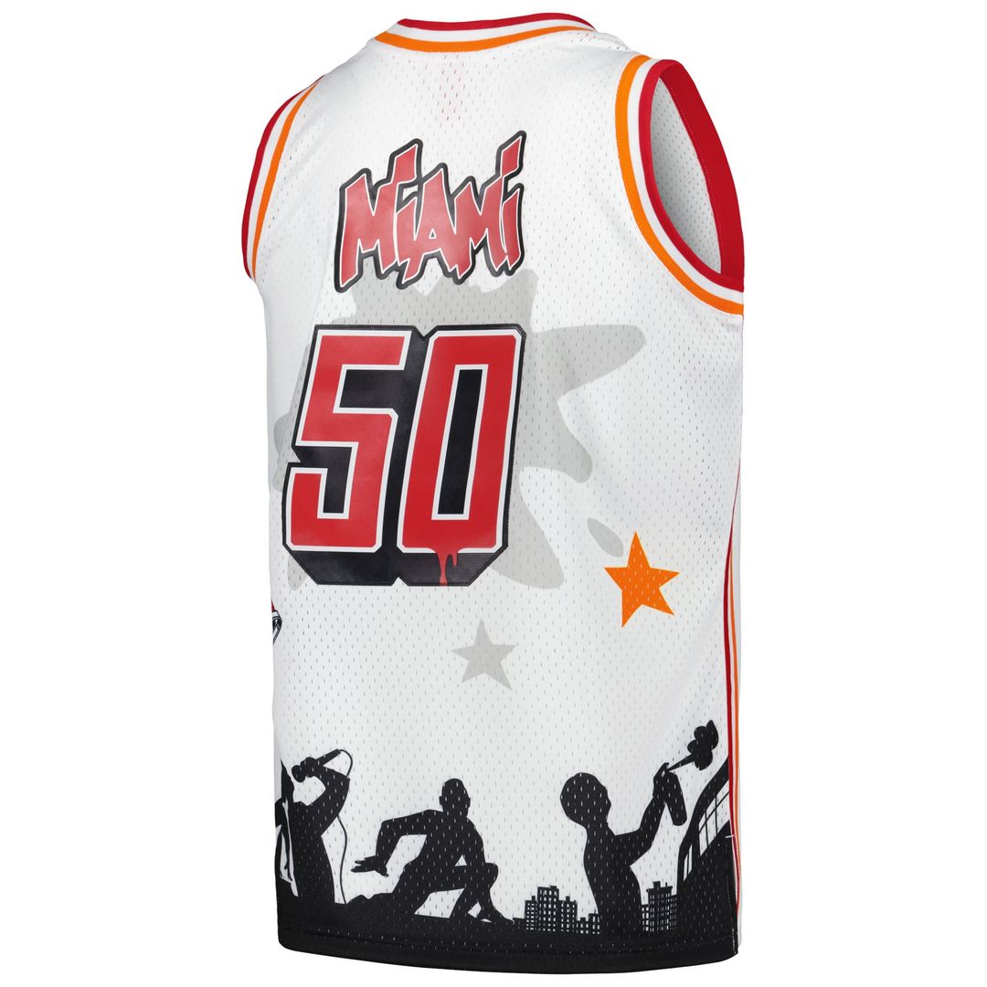 Miami Heat Mitchell & Ness x Tats Cru Hardwood Classics Fashion Jersey - White | NBA Fan Gear